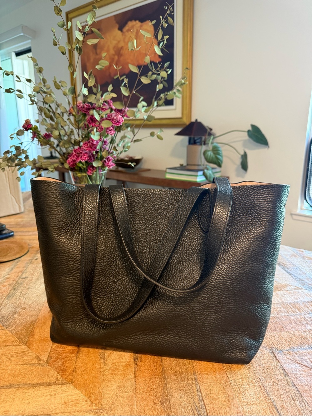 Cuyana Black Pebbled Leather Everyday Tote